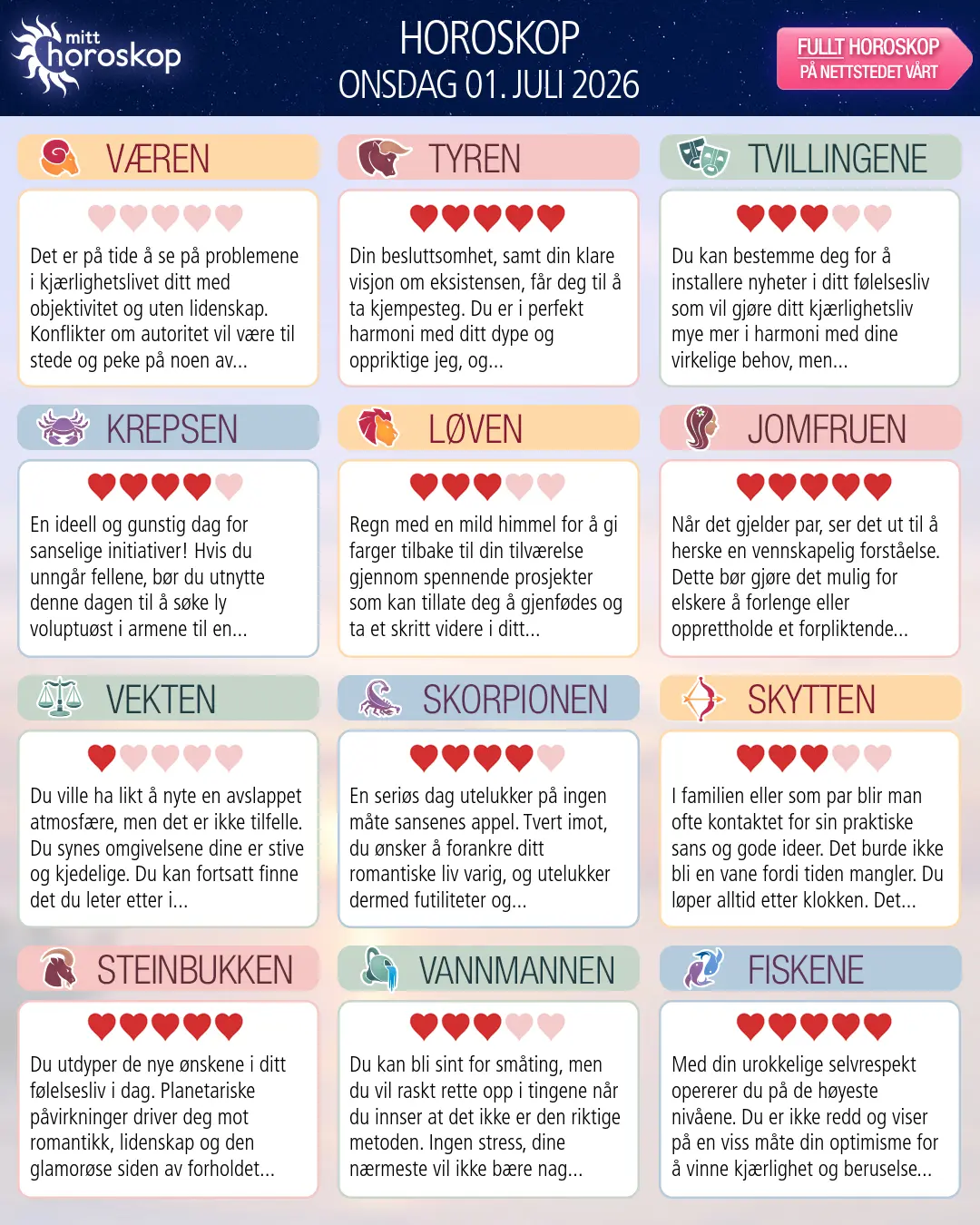 Fiskene: ditt horoskop for i morgen, 2. juli 2026