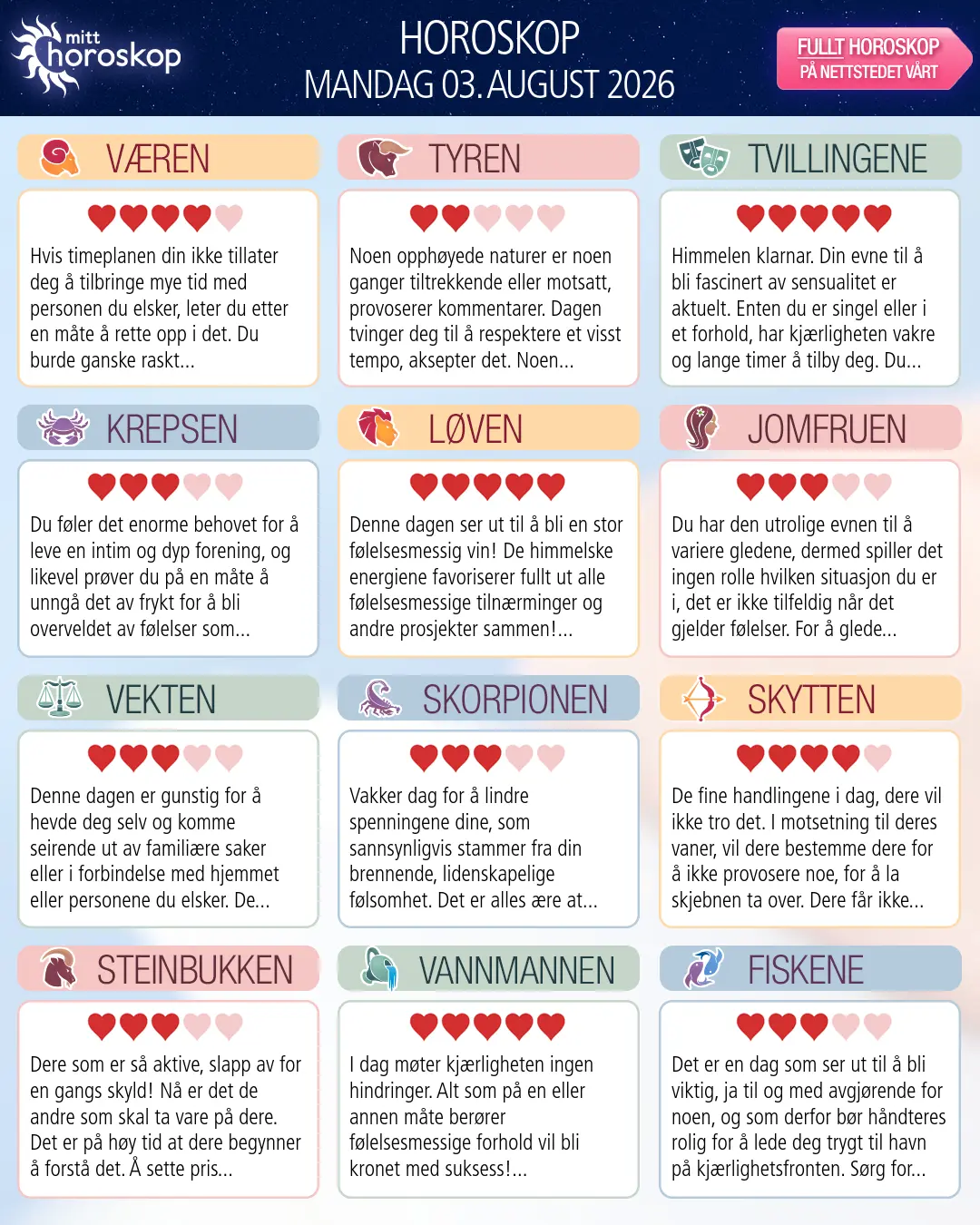 Vannmannen: ditt horoskop for 5. august 2026