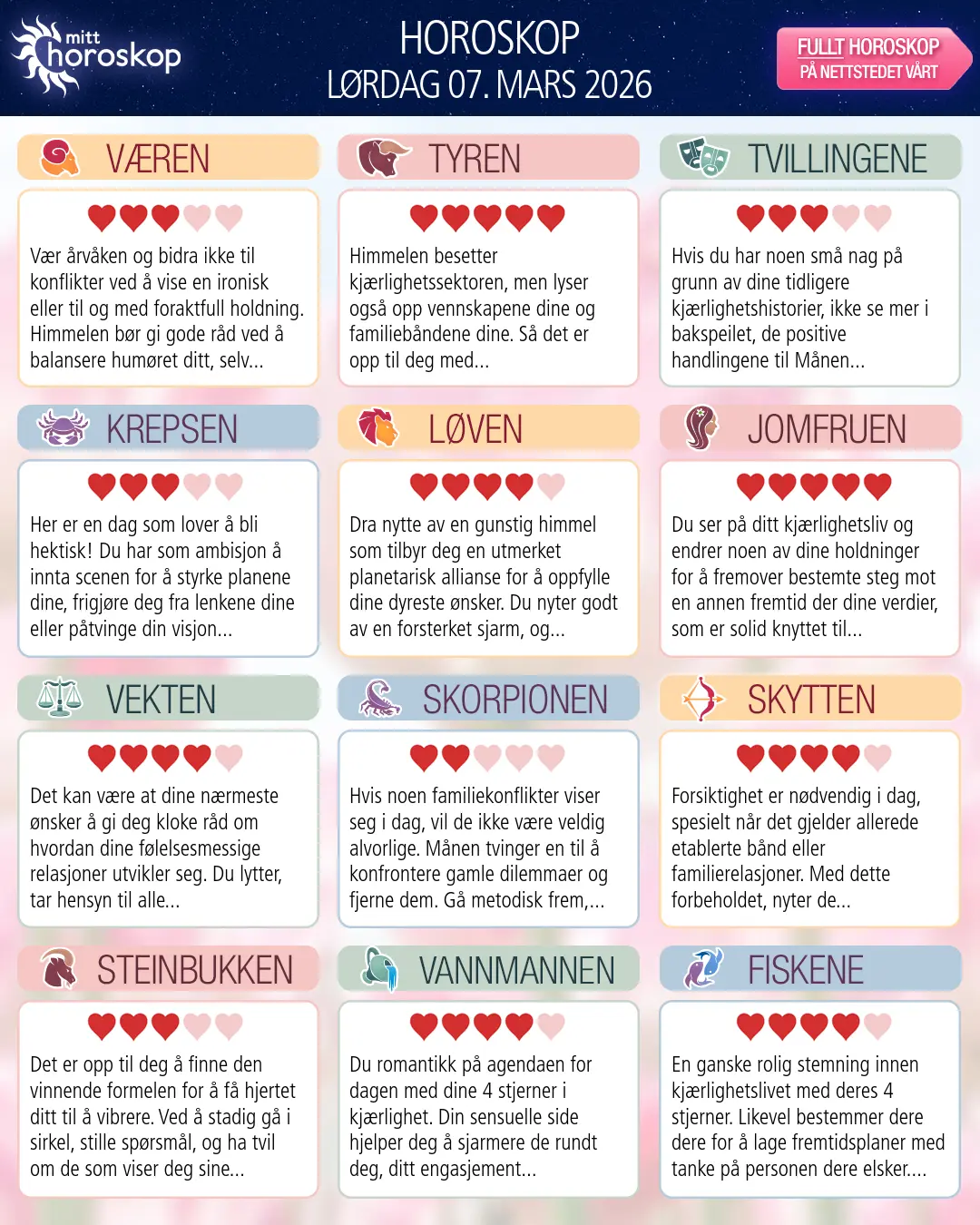 Dagens horoskop for for Tyren, 6 mars 2026