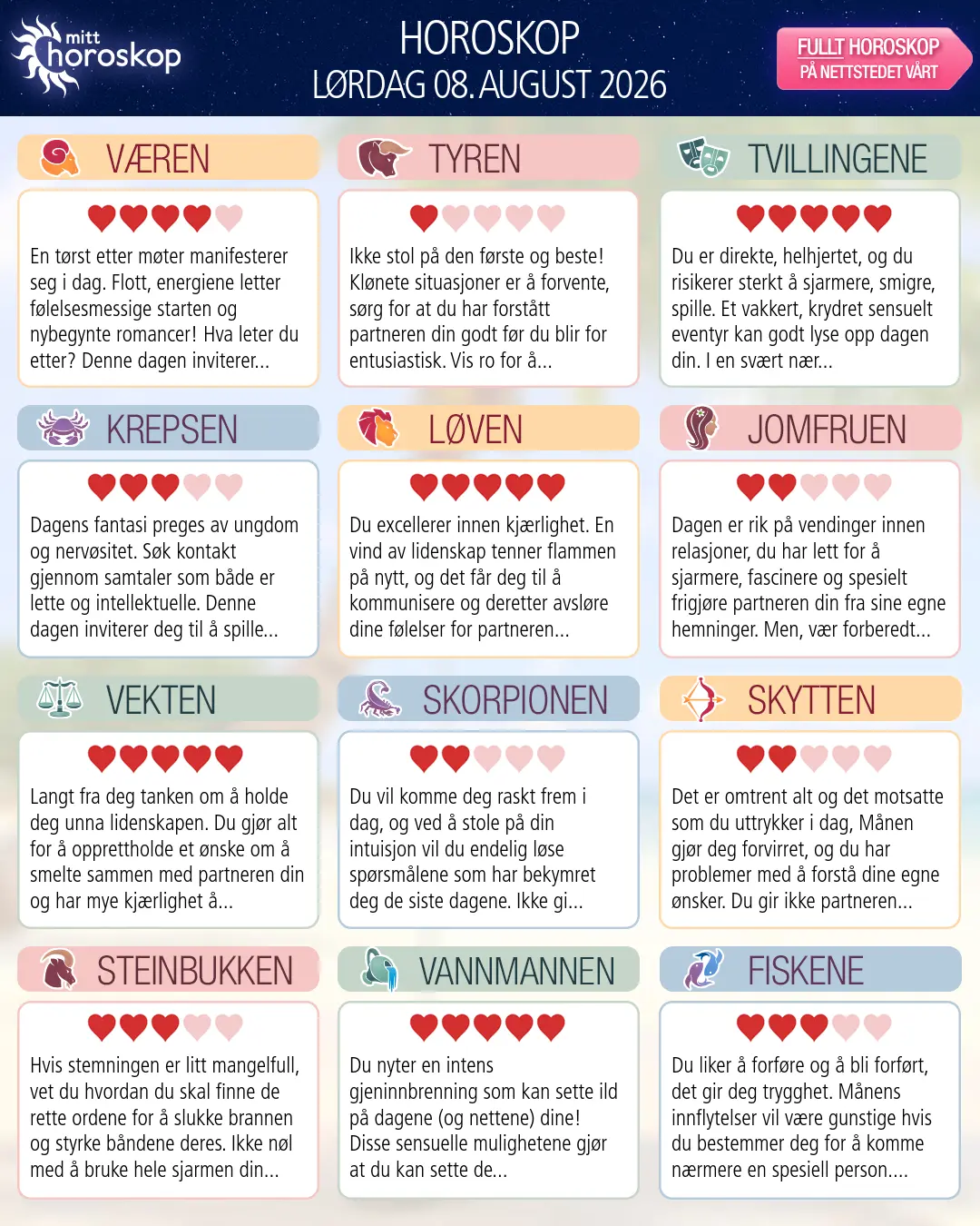 Steinbukken: ditt horoskop for 10. august 2026