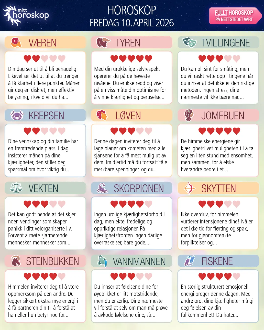 Løven: ditt horoskop for 12. april 2026