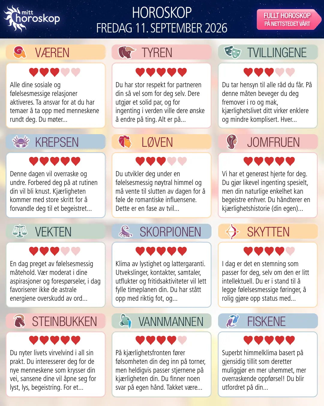 Løven: ditt horoskop for i morgen, 12. september 2026