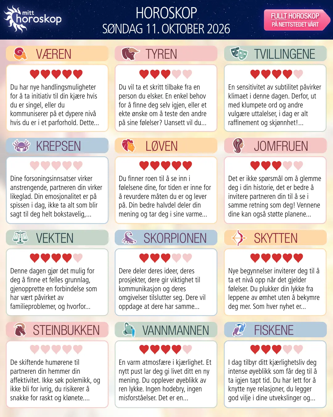 Vekten: ditt horoskop for i morgen, 11. oktober 2026