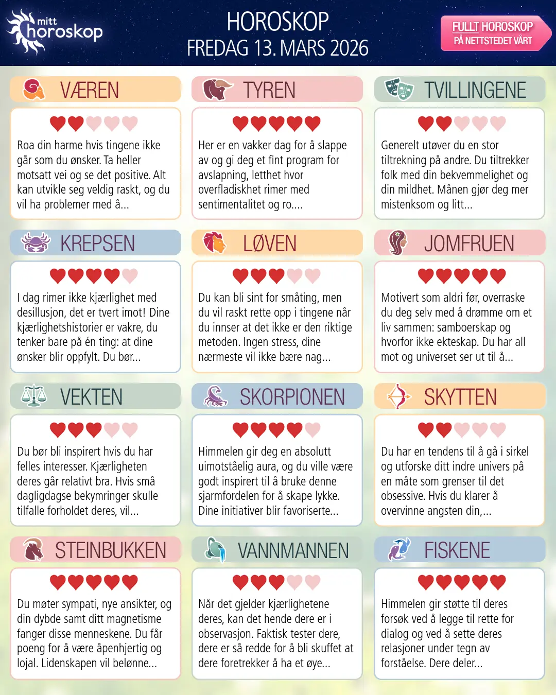 Steinbukken: ditt horoskop for i morgen, 14. mars 2026