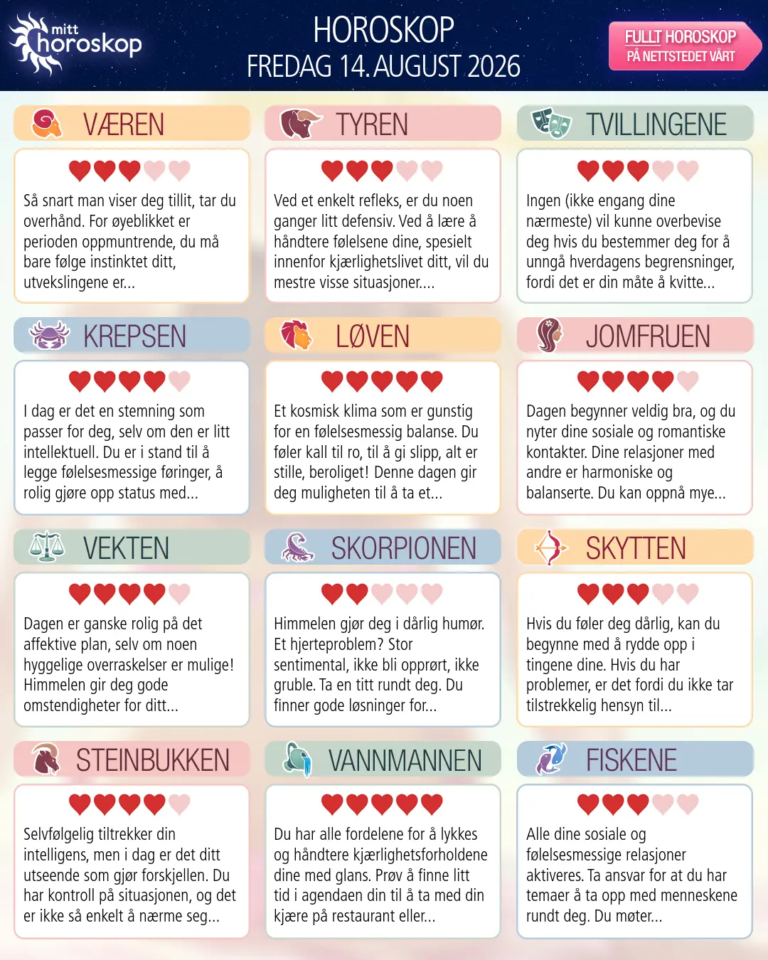 Vekten: ditt horoskop for 16. august 2026