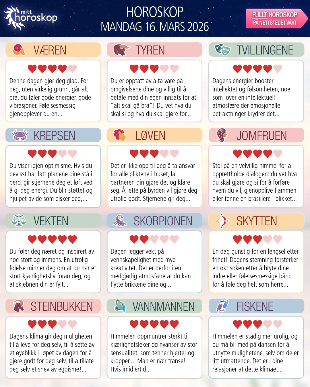 Løven: ditt horoskop for i morgen, 16. mars 2026