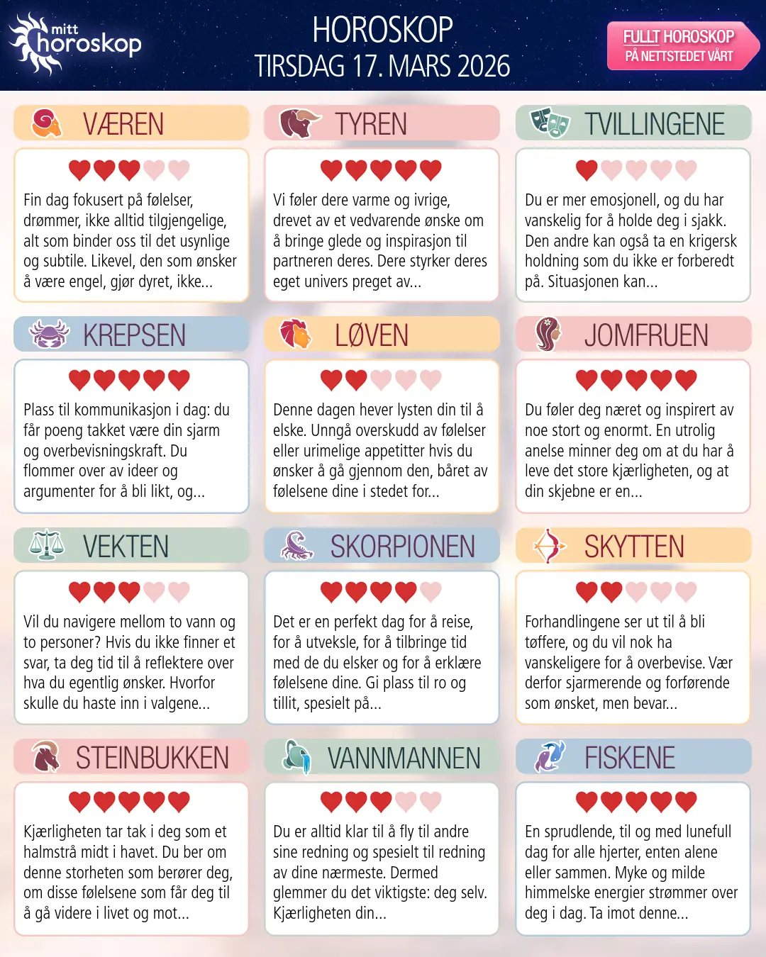 Krepsen: ditt horoskop for i morgen, 18. mars 2026
