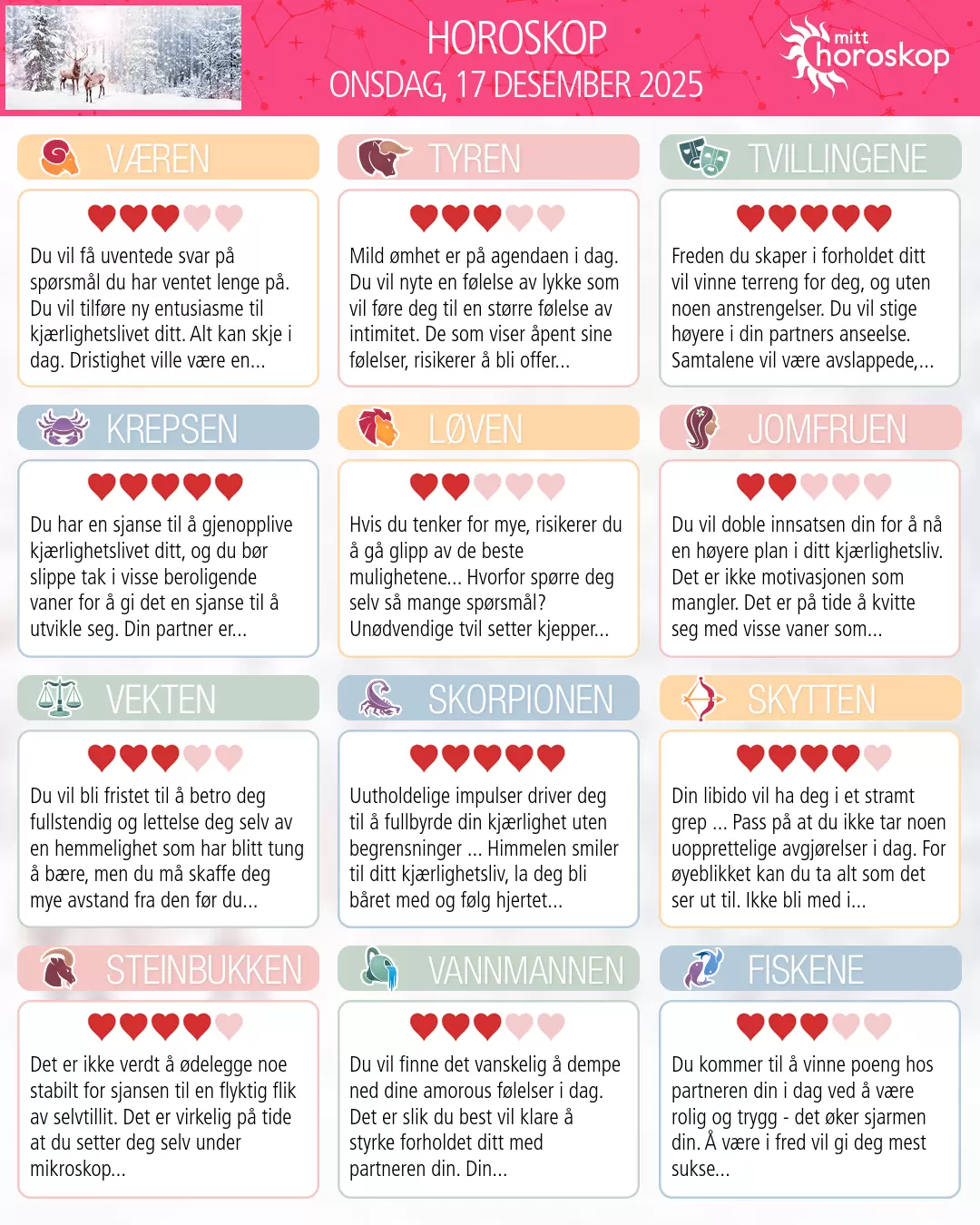 Dagens horoskop for for Løven, 17 desember 2025