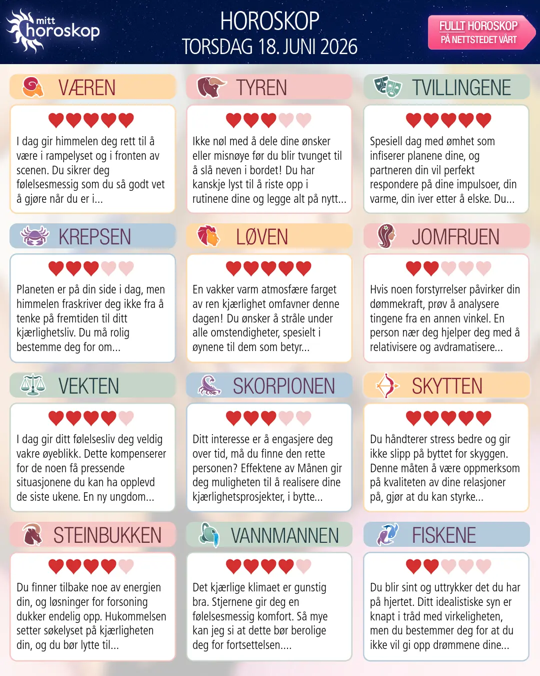 Jomfruen: ditt horoskop for i morgen, 18. juni 2026