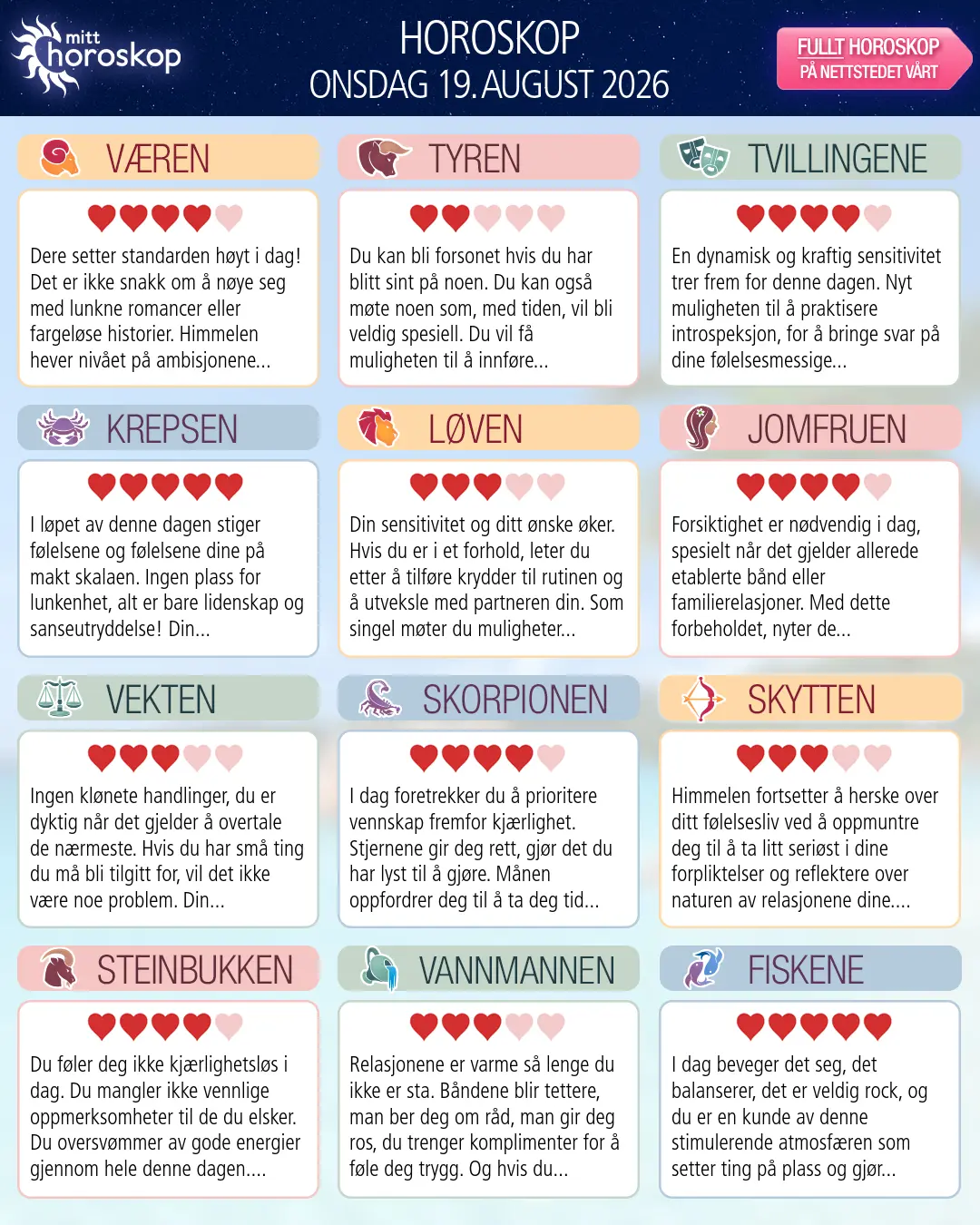 Dagens horoskop for for Jomfruen, 18 august 2026