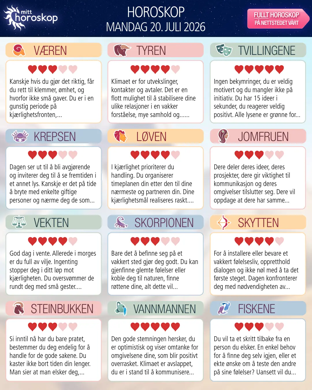 Løven: ditt horoskop for 22. juli 2026