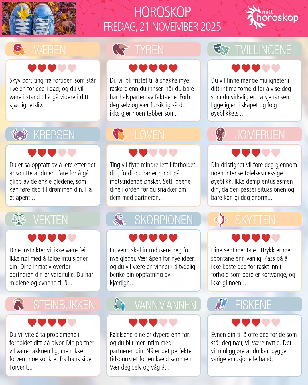 Dagens horoskop for for Løven, 21 november 2025