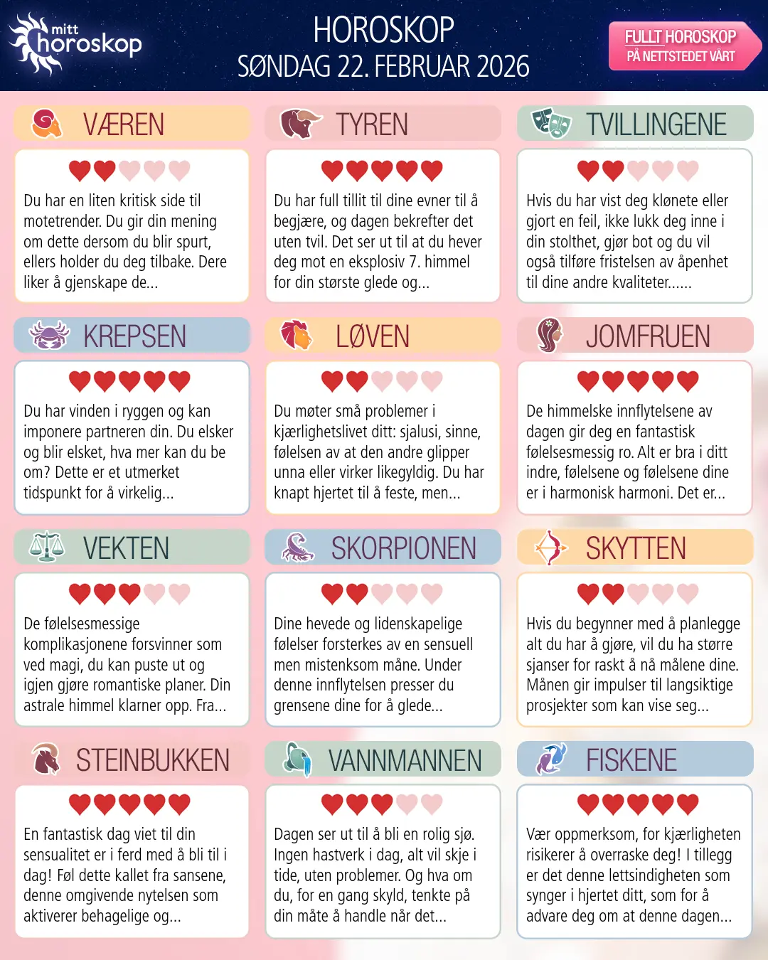 Dagens horoskop for for Vannmannen, 22 februar 2026
