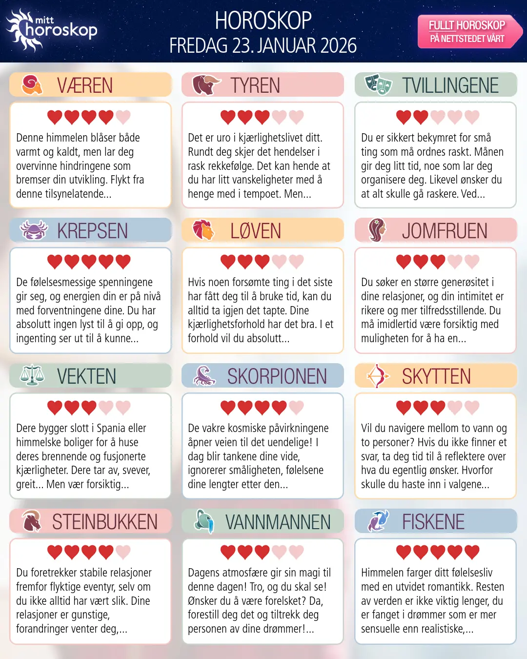 Dagens horoskop for for Jomfruen, 23 januar 2026