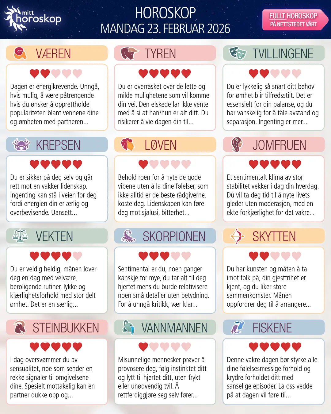Jomfruen: ditt horoskop for i morgen, 24. februar 2026