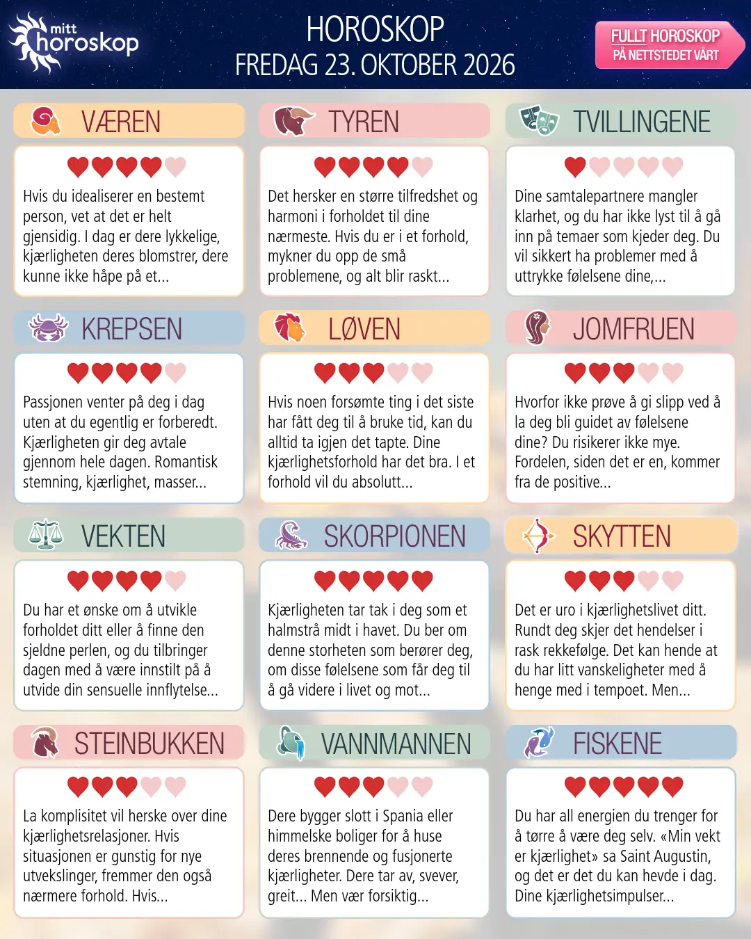 Krepsen: ditt horoskop for 25. oktober 2026