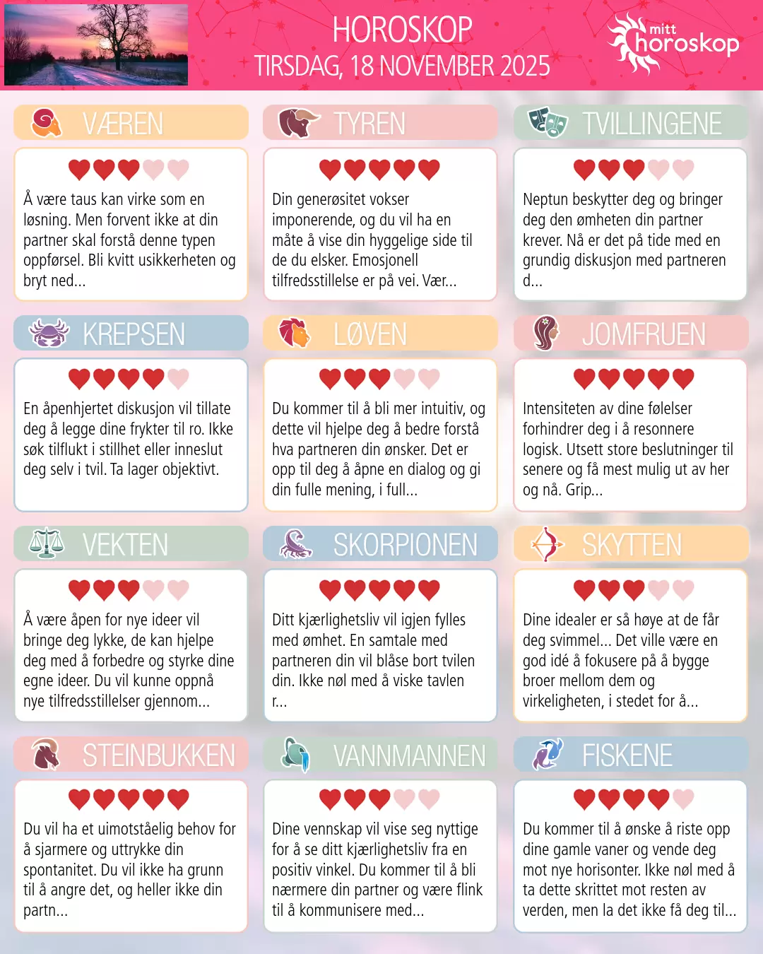 Horoskop for tirsdag 18 november 2025