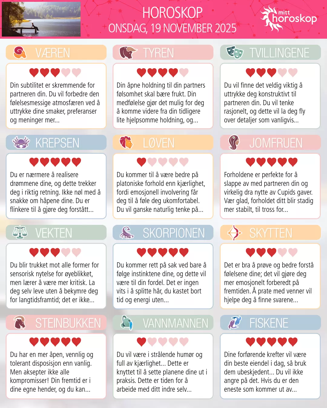 Horoskop for onsdag 19 november 2025