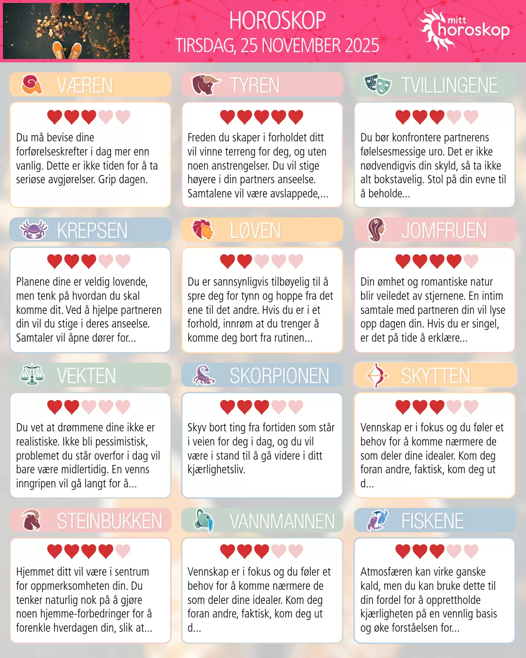 Horoskop for tirsdag 25 november 2025